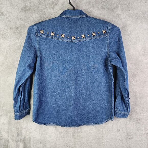 Womens Blue Denim Shirt Sag Harbor Sport Embroidered Button Up Back Yoke Size S - Picture 8 of 12